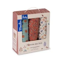 Set De 3 Langes Imprimés - Pomme Des Bois - Moulin Roty -Moulin Roty moulin roty pomme des bois set de 3 langes cerises foret pommes 6