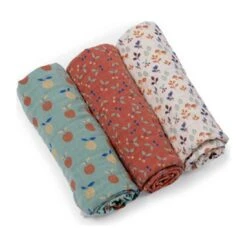 Set De 3 Langes Imprimés - Pomme Des Bois - Moulin Roty -Moulin Roty moulin roty pomme des bois set de 3 langes cerises foret pommes 8