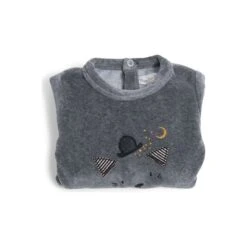 Pyjama Bébé 12 Mois Velours Gris Chiné Tête Chat Les Moustaches - Moulin Roty
