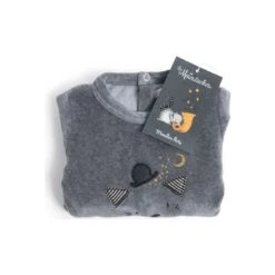 Pyjama Bébé 1 Mois Velours Gris Chiné Tête Chat Les Moustaches - Moulin Roty -Moulin Roty moulin roty pyjama bebe 1m velours gris chine tete chat les moustaches 2
