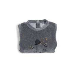 Pyjama Bébé 3 Mois Velours Gris Chiné Tête Chat Les Moustaches - Moulin Roty -Moulin Roty moulin roty pyjama bebe 3m velours gris chine tete chat les moustaches 3