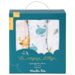Coffret De 3 Langes Imprimés "Le Voyage D'Olga" - Moulin Roty